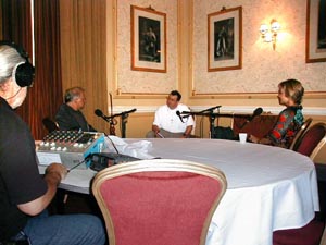 Tom Crann with conductor Leonard Slatkin and violinist Leila Josefowiczin in the Royal Receiving Room